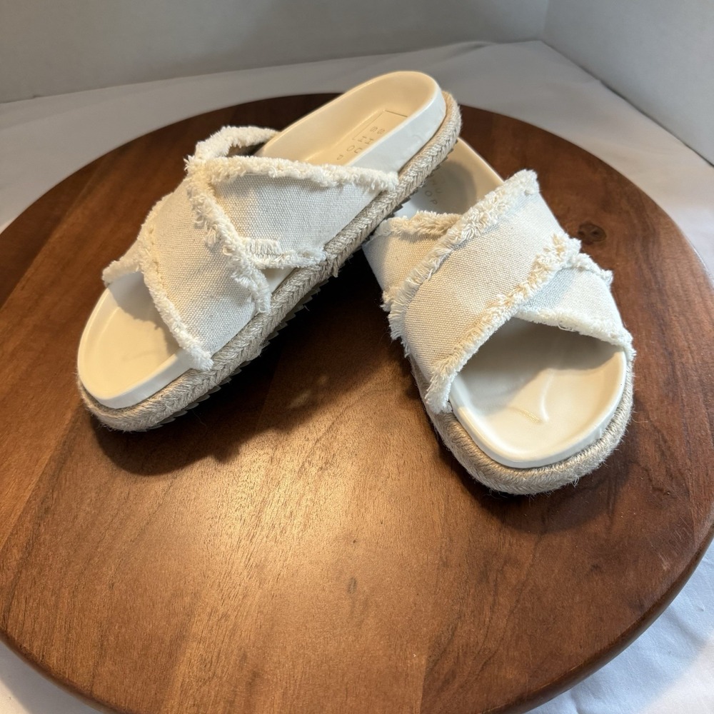 ShuShop Cream Frayed Crossband Sandals - Picture 7 of 16